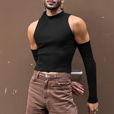 Hearujoy Sexy Off Shoulder T shirts For Men High Neck Long Sleeve Tight Turtleneck Tops Summer Casual Slim Hollow Out Crop Tee Streetwear